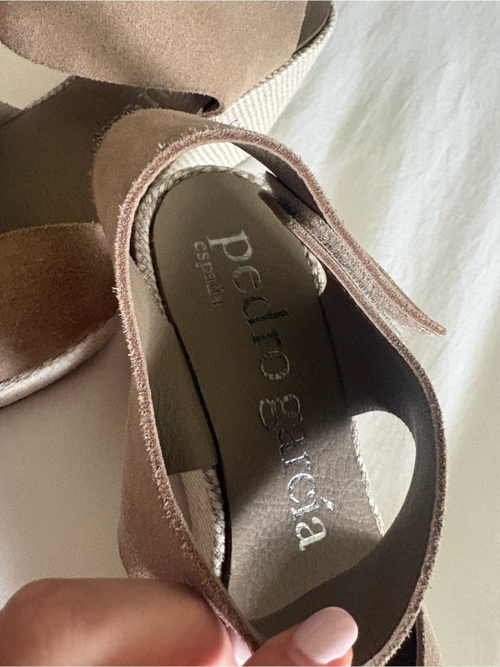 Pedro Garcia Beige Suede Espadrille Wedge Sandals